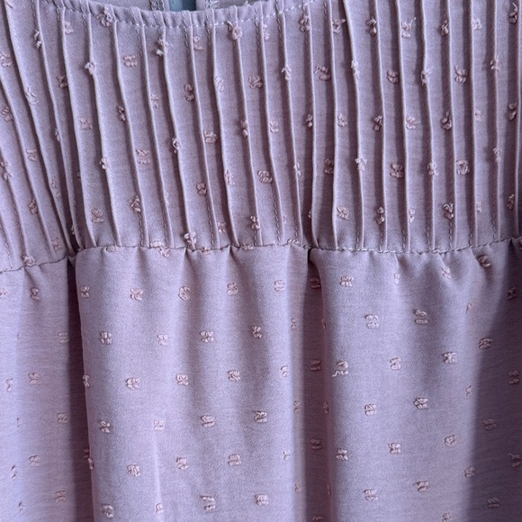 Blush Pink Swiss Dot Pleated Blouse, Size Large - Picture 2 of 5